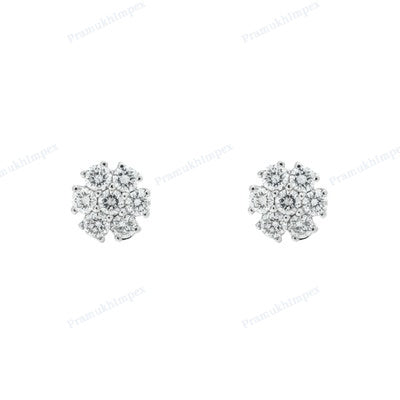 Floral Design Round shape Moissanite Diamond Silver Earrings