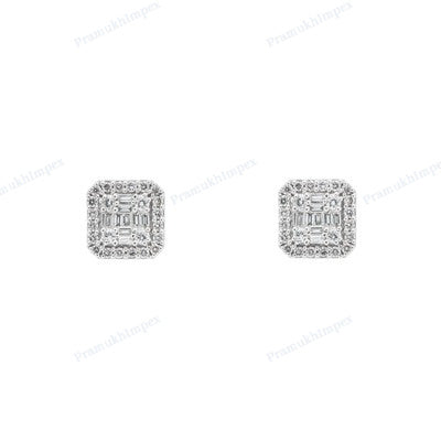 Sqaure Design Halo Setting Moissanite Diamond Earrings