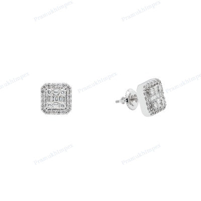 Sqaure Design Halo Setting Moissanite Diamond Earrings