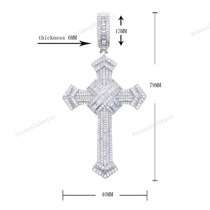 Iced Out Baguette Coloured Cross Pendant