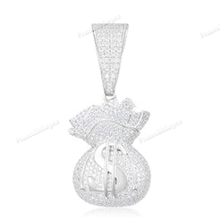 Sterling Silver Moissanite Money Bag Pendant