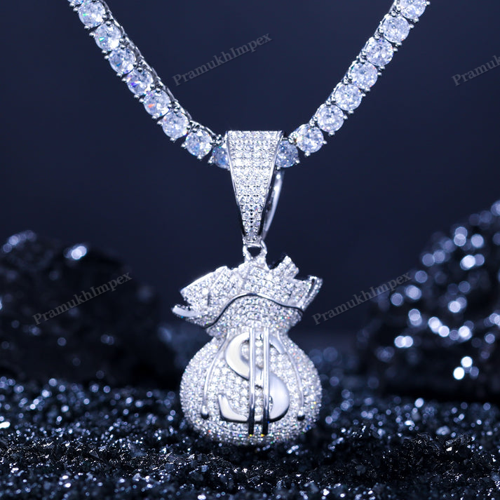 Sterling Silver Moissanite Money Bag Pendant