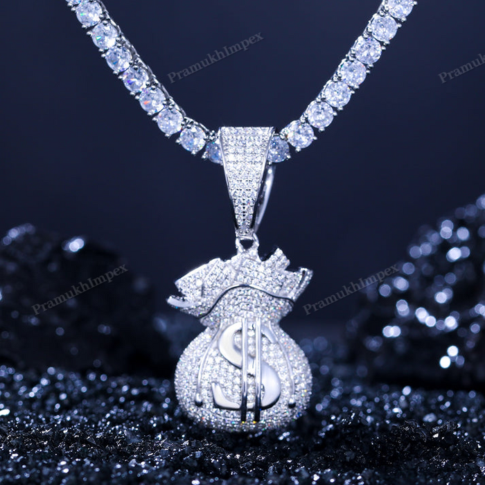 Sterling Silver Moissanite Money Bag Pendant