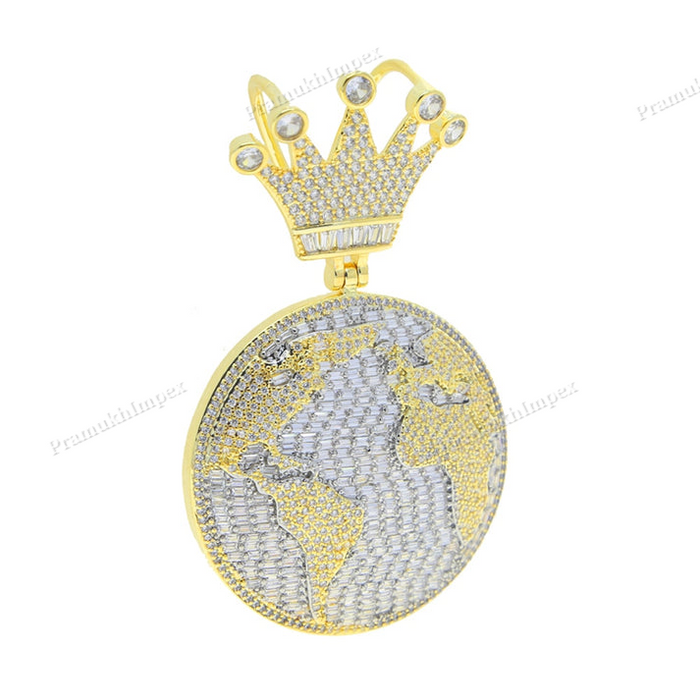 S925 Silver Moissanite Baguette Map Round Pendant