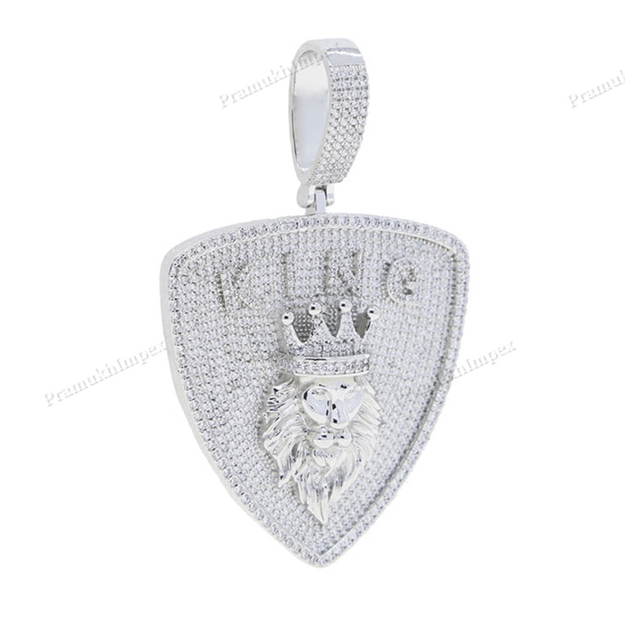 Silver Moissanite Iced Out King Crown Pendant