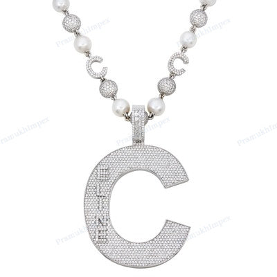 Colorless Moissanite Diamond 925 Silver Alphabet C Letter Pendant