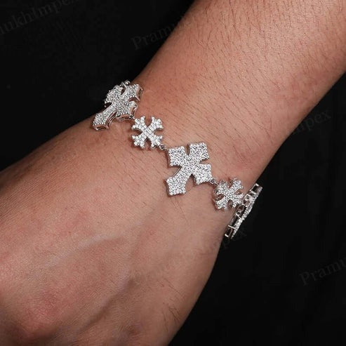 13mm - 22mm Full Iced Out Maltese Cross Bracelet In Silver Moissanite