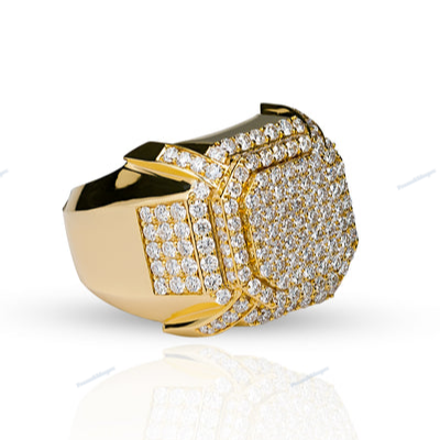 Hip Hop Iced Out Solid Gold Plating Moissanite Silver Ring