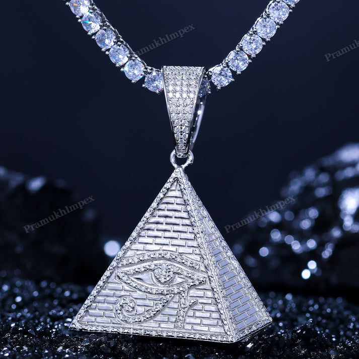 925 Sterling Silver Moissanite Evil Eye Pyramid Pendant