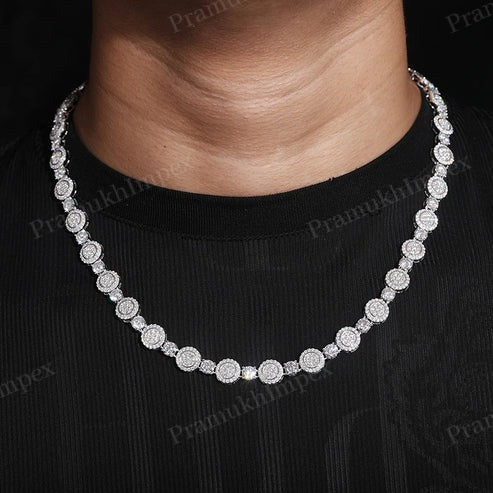 VVS1 Moissanite 9mm Circular Beaded Chain In Sterling Silver