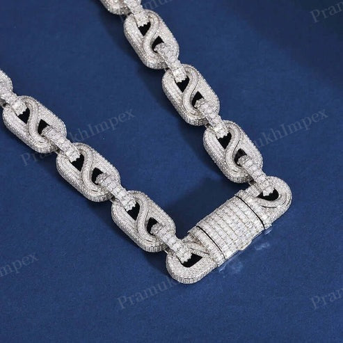 Baguette Moissanite 925 Sterling Silver Cuban Link Gear Chain 10mm