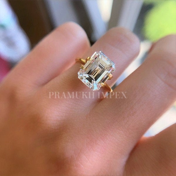 5.01CT Emerald cut Moissanite Engagement Ring 14k Yellow Gold Unique Vintage forever one Diamond Wedding for women Anniversary Gift