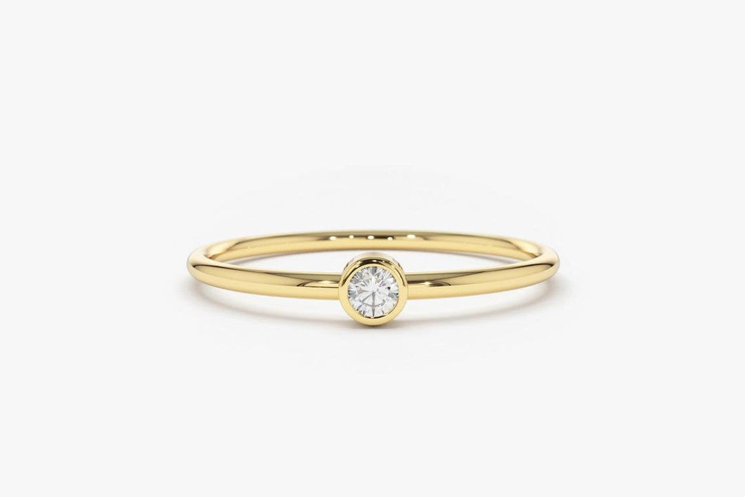 14k Gold Diamond Ring / Solitaire Diamond Ring / Promise Ring / Simple Diamond Ring / Thin gold Band Ring / Stacking Ring