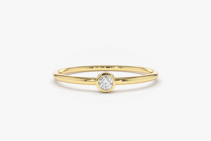 14k Gold Diamond Ring / Solitaire Diamond Ring / Promise Ring / Simple Diamond Ring / Thin gold Band Ring / Stacking Ring