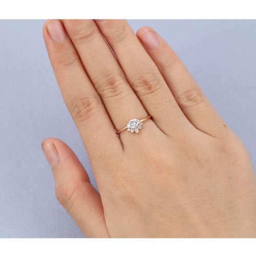 Oval cut Moissanite engagement ring vintage rose gold Unique engagement ring for women Pear round oval shaped Bridal Anniversary gift