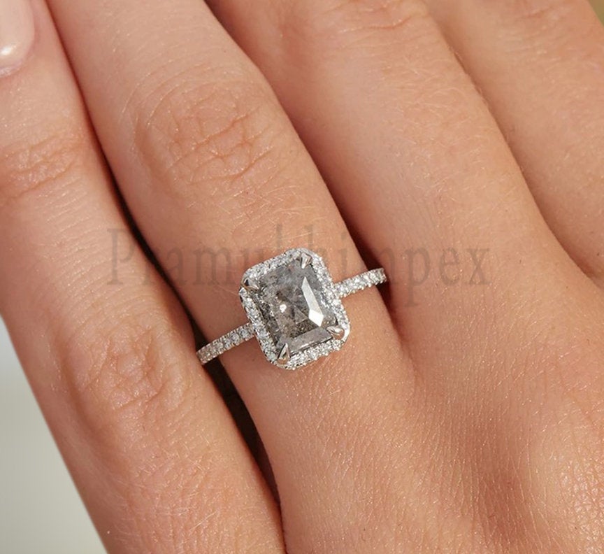 1.46ct Cushion cut Salt and Pepper Diamond moissanite Engagement Rings weeding dainity eternity band promise ring anniversary gift