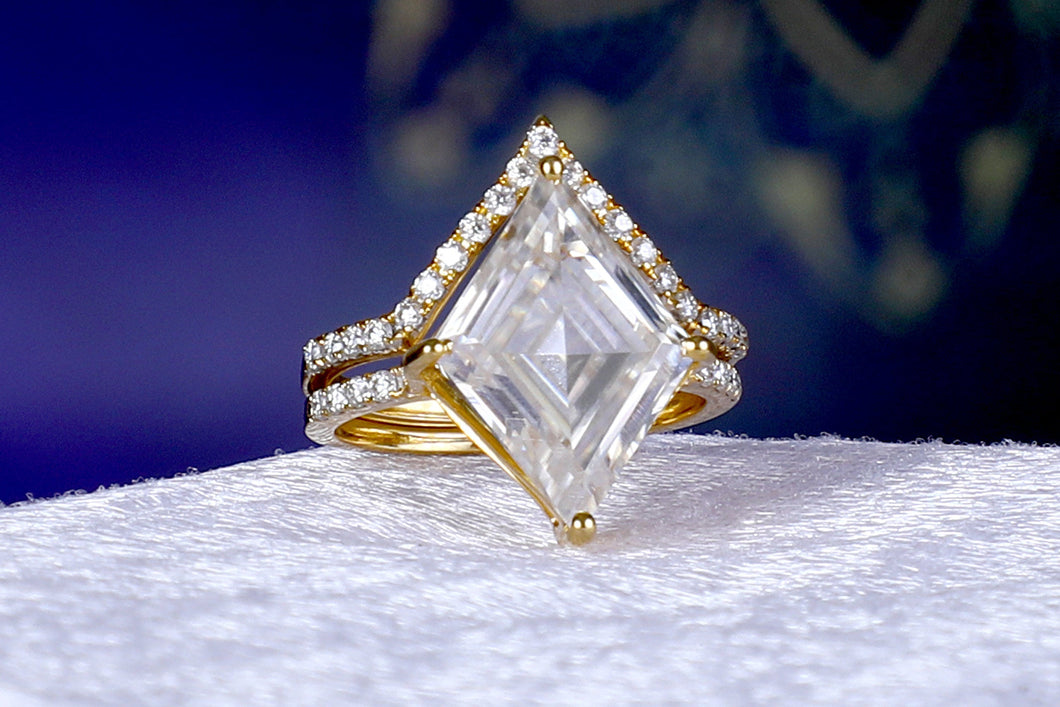 Antique Lozenge Cut Moissanite Engagement Ring Set Yellow Gold Unique Cluster Wedding Ring Set For Women Anniversary Gift Ring unique