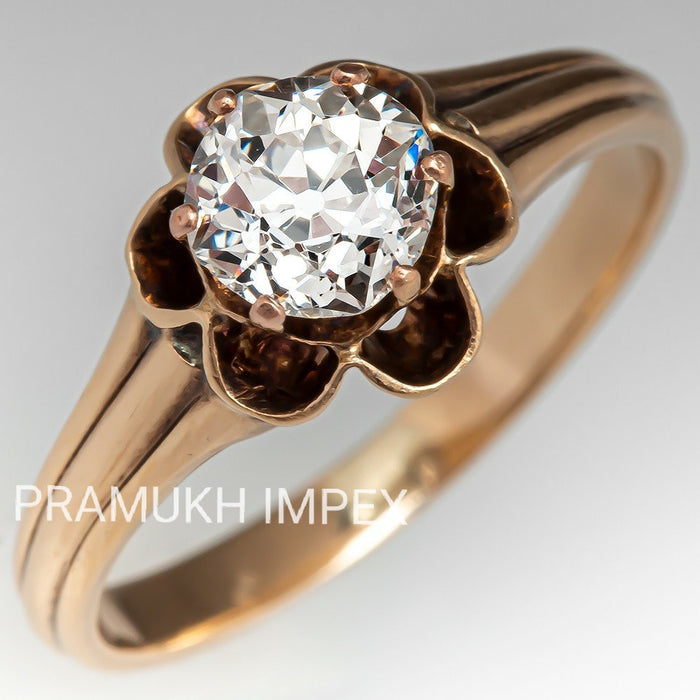 Vintage solitaire Engagement Ring, 0.76CT  contains an old mine cut diamond Moissanite 14k Rose Gold in 1890s - pramukhimpex