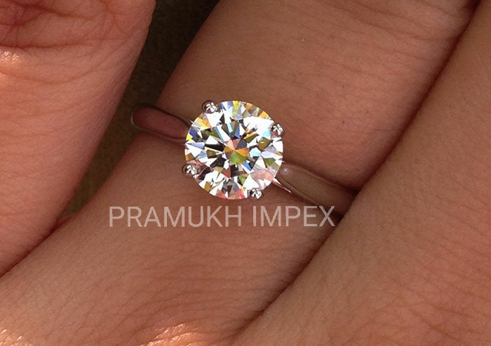 Round Brilliant Moissanite Engagement Ring 2.01 CT , 14K White Gold Vintage Wedding Ring - pramukhimpex