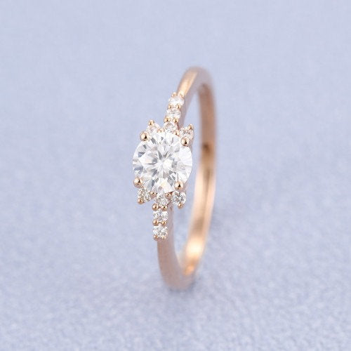 Delicate Moissanite Ring Round Cut Gold Ring Rose Gold Ring Engagement Ring Diamond Ring for Women Gift for Her Anniversary Gift - pramukhimpex