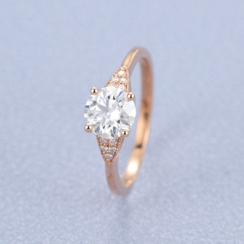 0.9ct Round Cut Rose Gold Man Made Diamond Engagement Ring Wedding Ring Brilliant Cut Diamond Simulants Women Bridal Ring Anniversary Gift - pramukhimpex