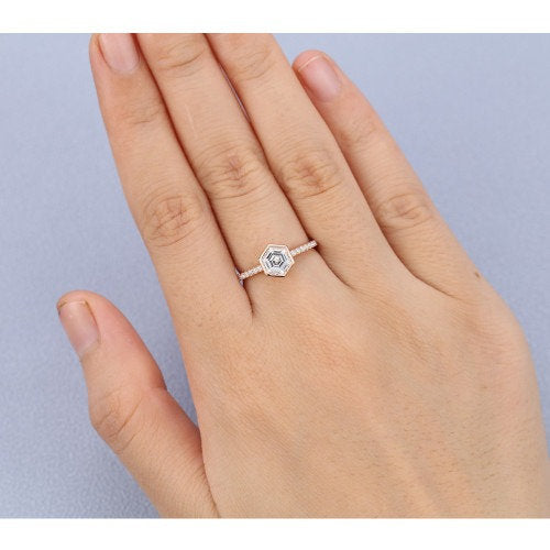 Hexagon shaped wedding ring women vintage rose gold Exquisite moissanite engagement ring unique Bridal Stacking promise gift - pramukhimpex