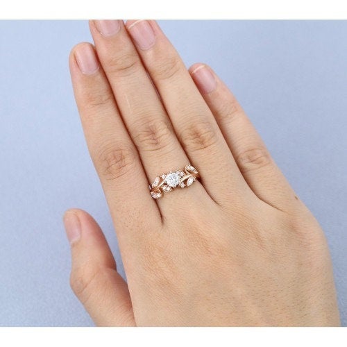 Moissanite engagement ring rose gold Brilliant Unique vintage Flower engagement ring Bridal wedding women Antique anniversary gift for her - pramukhimpex